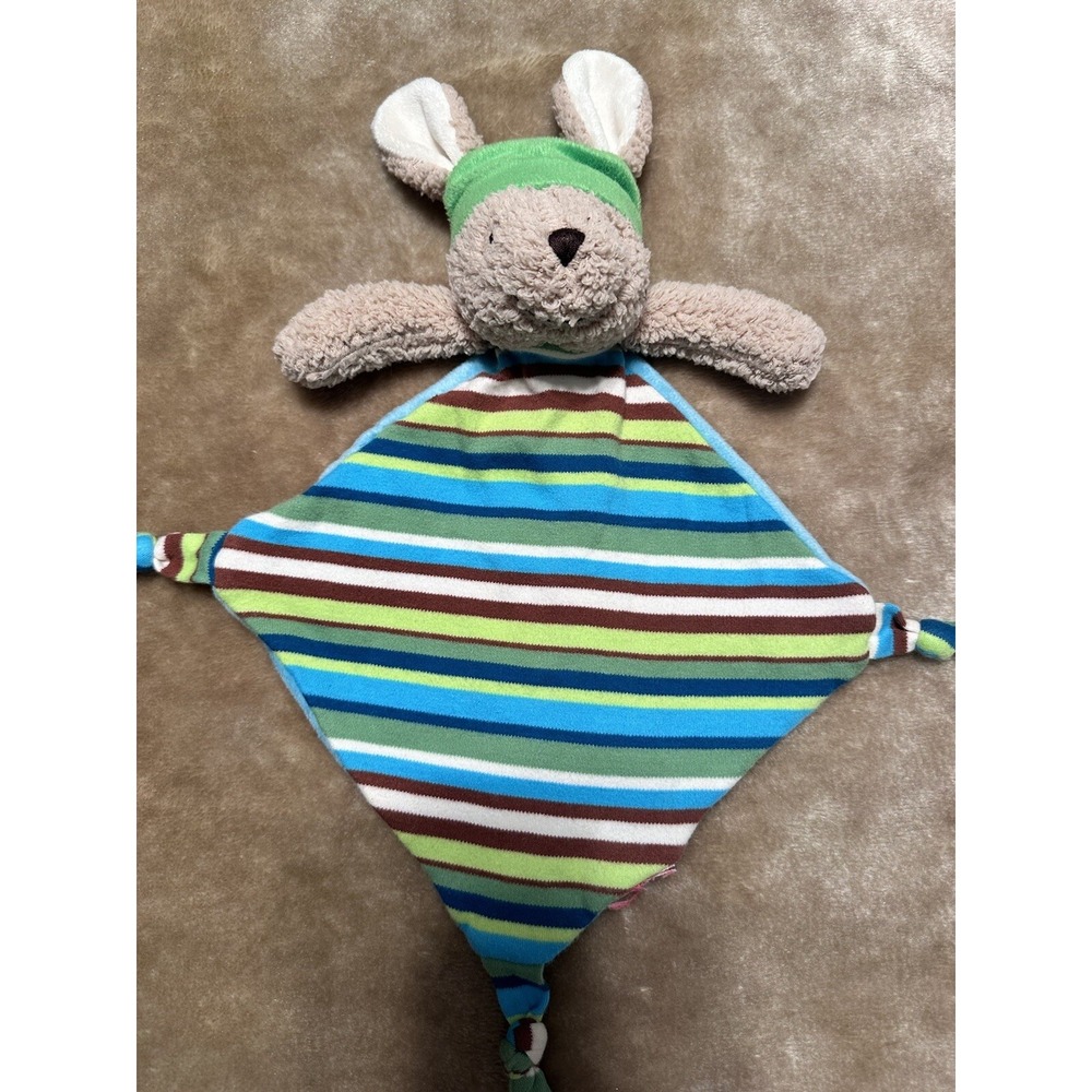 Zutano Nat & Jules Bunny Lovey Security Blanket Striped Green Hat
